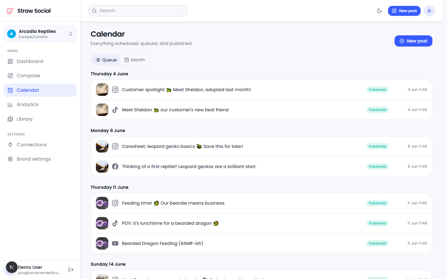 The Straw Social calendar
